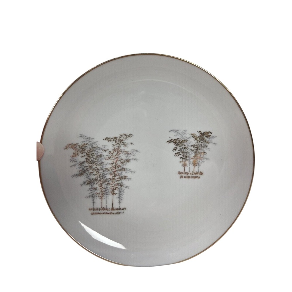 Fukagawa Arita Bread Plate Set 8 7.5" White Bamboo Hand Painted Japan MCM Decor